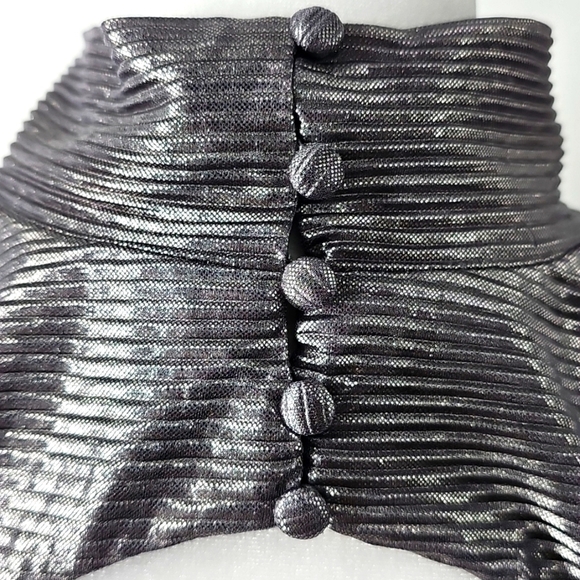 Free People Mila Metallic Silver Textured Open Back Mock Turtleneck Maxi Dress - Picture 7 of 12